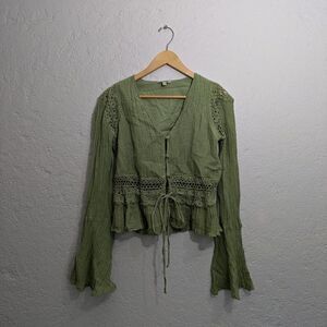 Fairycore green lace button up shirt